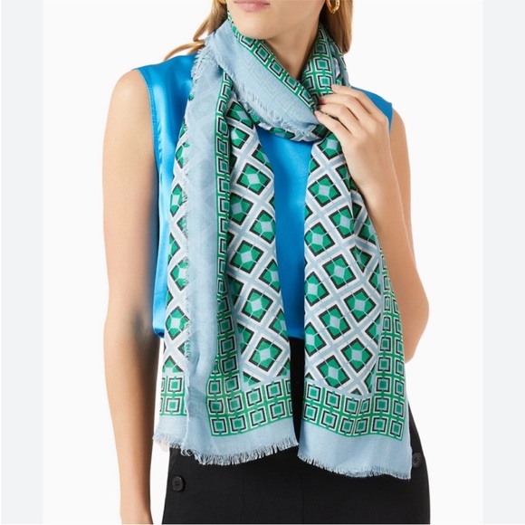 Marella Green Geometric Print Scarf Green Blue - Picture 1 of 13
